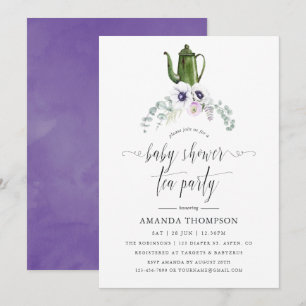 Dusty Violet Blommigt Baby Shower Tea Party Inbjudningar