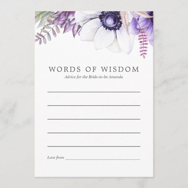 Dusty Violet Blommigt Möhippa Advice Rådkort (Framsida)