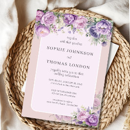Dusty violet blommigt, vattenfärg bröllop inbjudningar