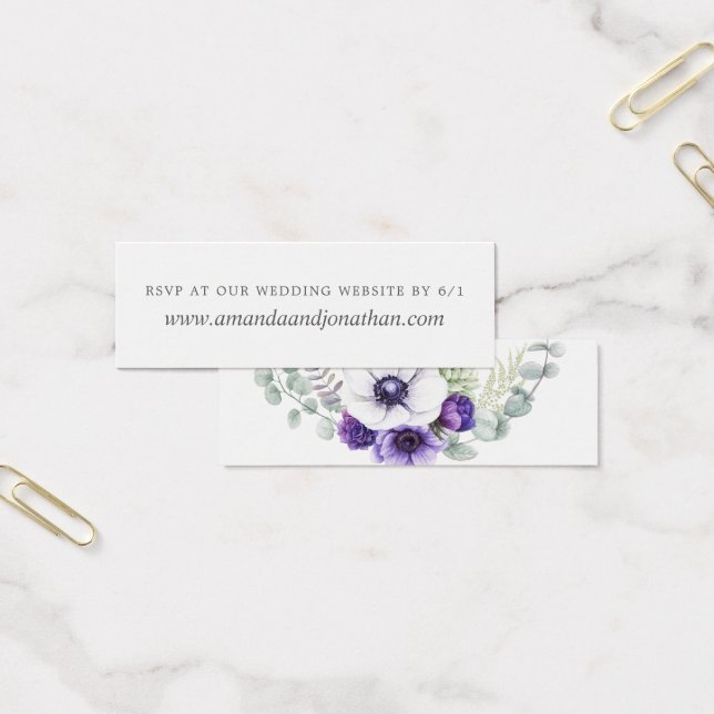Dusty Violet Bröllop Vattenfärg Blommig RSVP Litet Visitkort (Kontor)