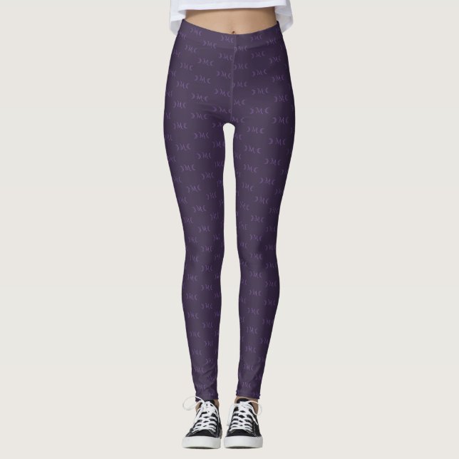 Dusty Violet Crescent Måne Monogram Mönster Leggings (Framsida)