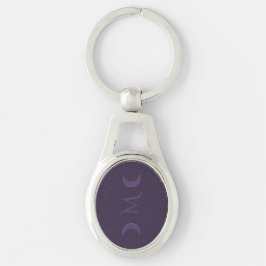 Dusty Violet Crescent Måne Monogram Ovalt Silverfärgad Nyckelring