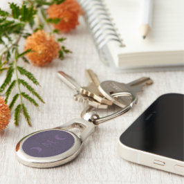 Dusty Violet Crescent Måne Monogram Ovalt Silverfärgad Nyckelring