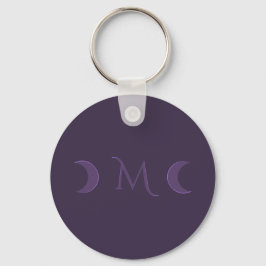 Dusty Violet Crescent Måne Monogram Rund Silverfärgad Nyckelring