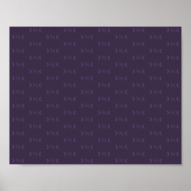 Dusty Violet Monogram Crescent Måne Mönster Poster (Framsidan)