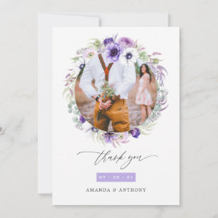 Dusty Violet Pastel Blommigt Bröllop Photo Collage Tack Kort