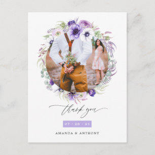 Dusty Violet Pastel Blommigt Bröllop Photo Tack Vykort