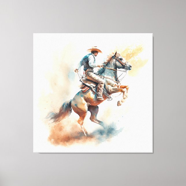 Dusty Western Watercolor "Bucking Bronco" Canvastryck (Framsida)