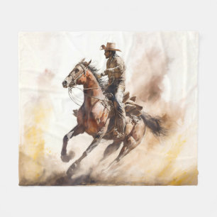 Dusty Western Watercolor Cowboy Riding Mustang Fleecefilt