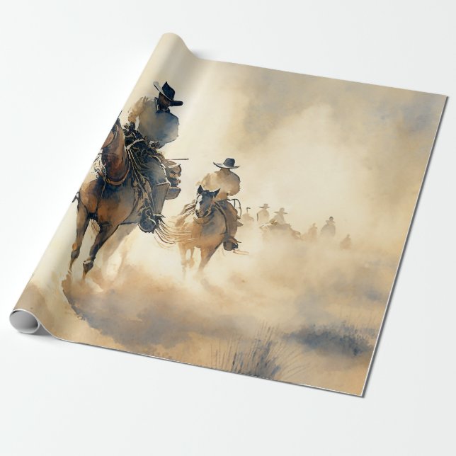 Dusty Western Watercolor Riders in the Dawn Presentpapper (Utrullad)