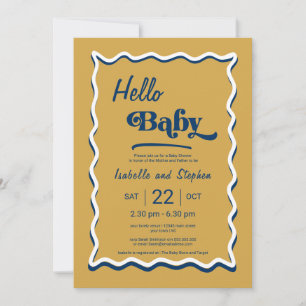 Dusty Yellow & Blue Modern Hello Bebis Bebis Showe Inbjudningar