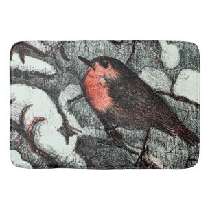 Dutch Art nouveau Robin Bird in Winter Badrumsmatta