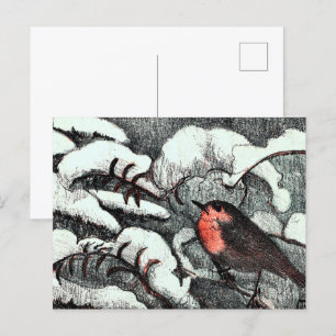 Dutch Art nouveau Robin Bird in Winter Vykort