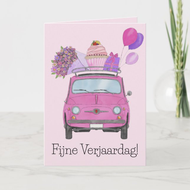 Dutch Birthday Retro Fiat 500 Card Kort (Framsida)