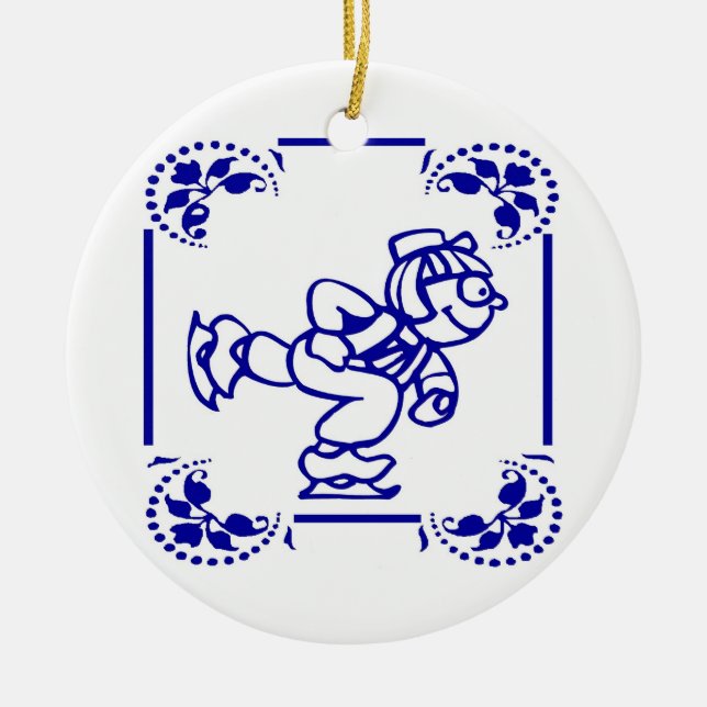 Dutch Boy Ice Skating Julgransprydnad Keramik (Framsidan)