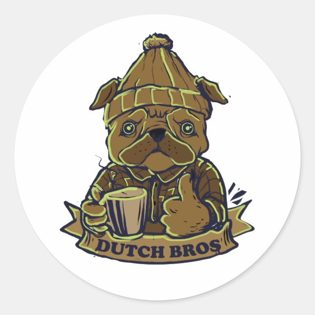Dutch Bros Coffee Hund Runt Klistermärke (Framsida)