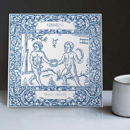 Dutch Delft Blue Gemini Vintage Zodiac Sign Kakelplatta