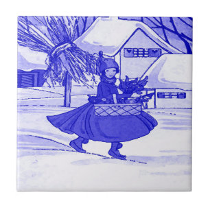 Dutch Girl, Delft Blue Kakelplatta