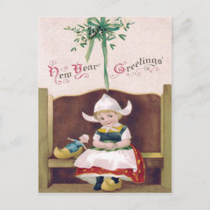 Dutch Girl Doll Mistletoe Clog Pew Vykort