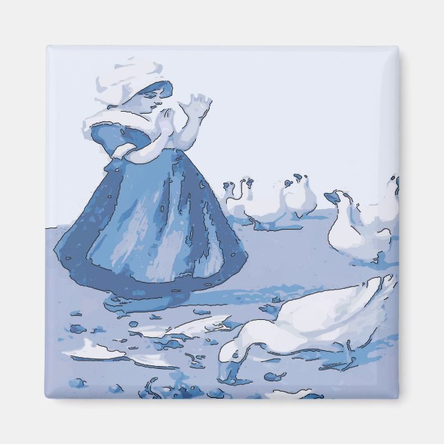 Dutch Girl with Geese, Blue Delft look Magnet (Framsidan)