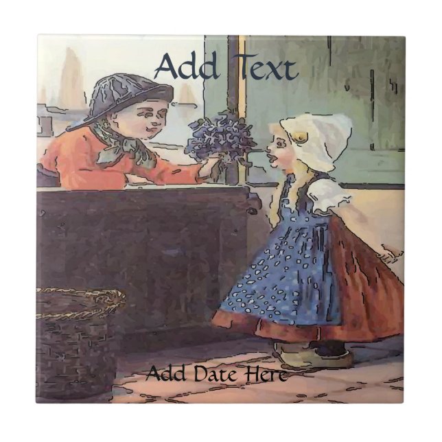 Dutch Kids Flowers Tile, Dutch Watch, Personalize Kakelplatta (Framsidan)