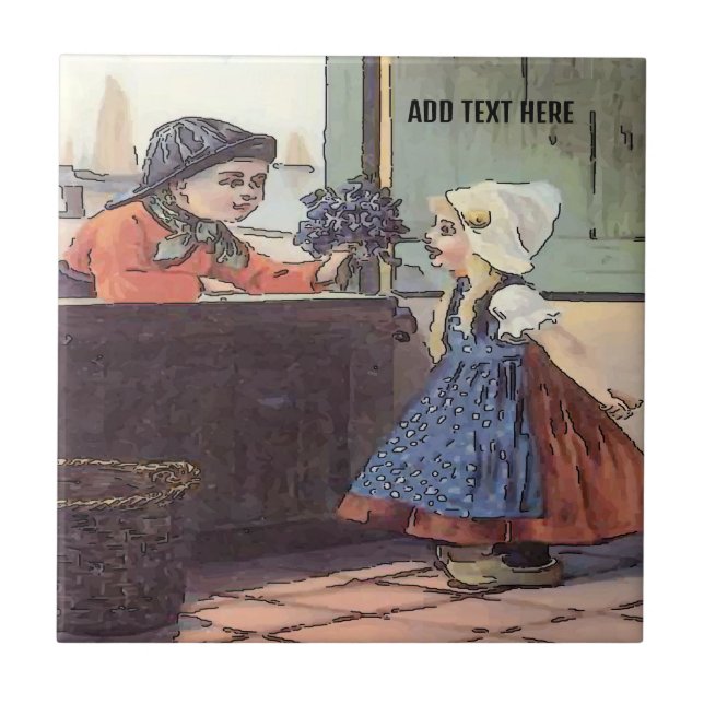 Dutch Kids Flowers Tile, Dutch Watch, Personalize Kakelplatta (Framsidan)