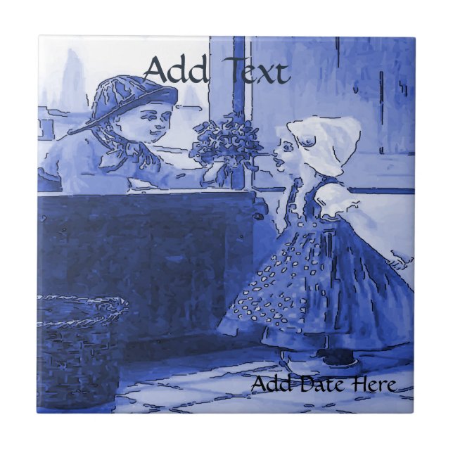 Dutch Kids Flowers Tile, Dutch Watch, Personalize Kakelplatta (Framsidan)