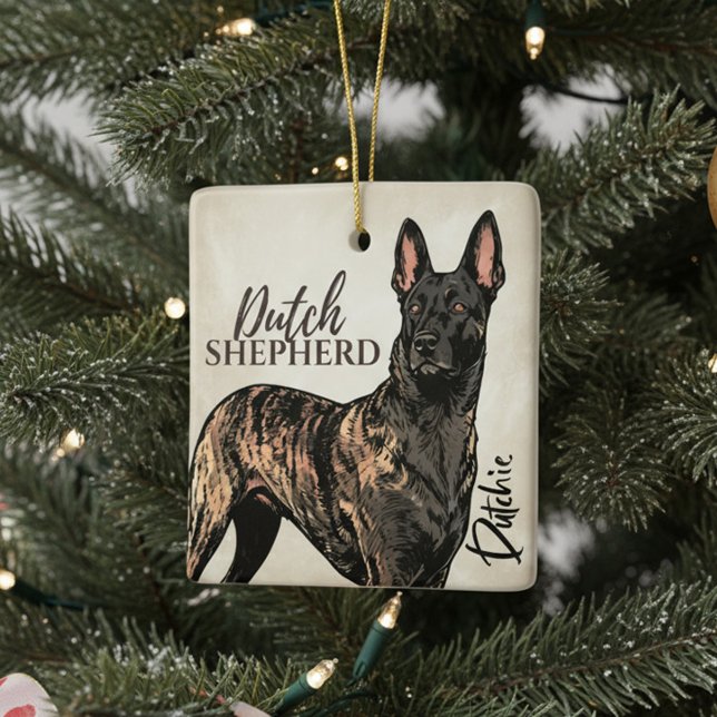Dutch Shepherd Dog - Holländare Julgransprydnad Keramik (Skapare uppladdad)