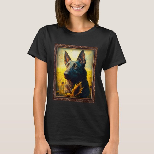 Dutch Shepherd Painting Sunflower Flower Mom Women T Shirt (Framsida)