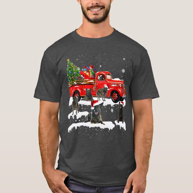 Dutch Shepherd Riding Red Lastbil Julafton Merry T Shirt (Framsida)