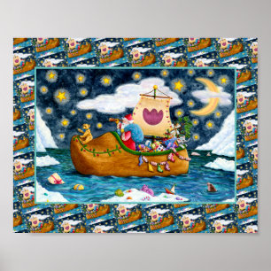DUTCH SHOE SANTA FRAKT, ICEBERGS, WHALE, NALLE POSTER