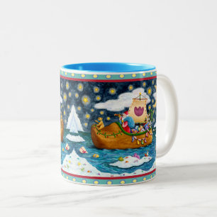 DUTCH SHOE SANTA FRAKT, ICEBERGS, WHALE, NALLE Två-Tonad MUGG