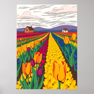 Dutch Tulip Fält i Bloom Poster