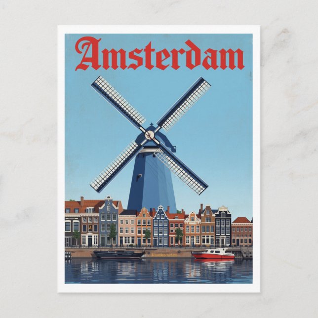 Dutch Windmill and Canal Scene Amsterdam Vykort (Framsida)
