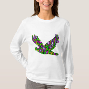 Duva för magenta för grönt för FractalMazegult T-shirt