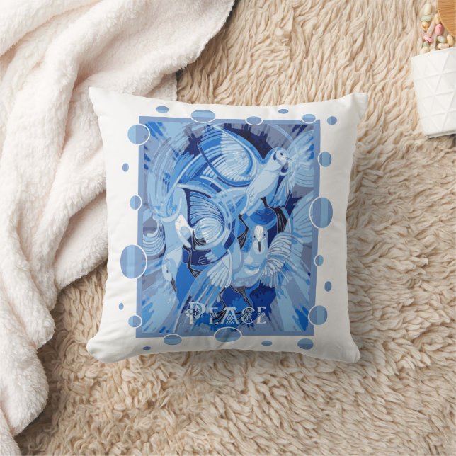 Duva med keltisk fredstext i blå nyanser kudde (Filt)