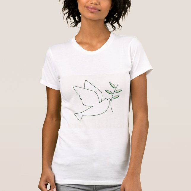 Duva med olivgrön gren tee (Framsida)