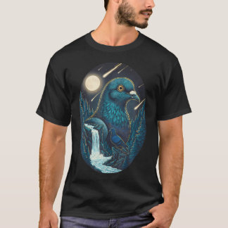 Duva Natt Himmel Måne Meteor Konst Fågel Natur T Shirt