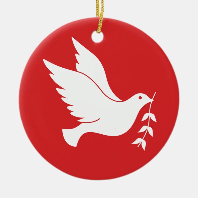 Duva och olivgrön gren julgransprydnad keramik (Framsidan)