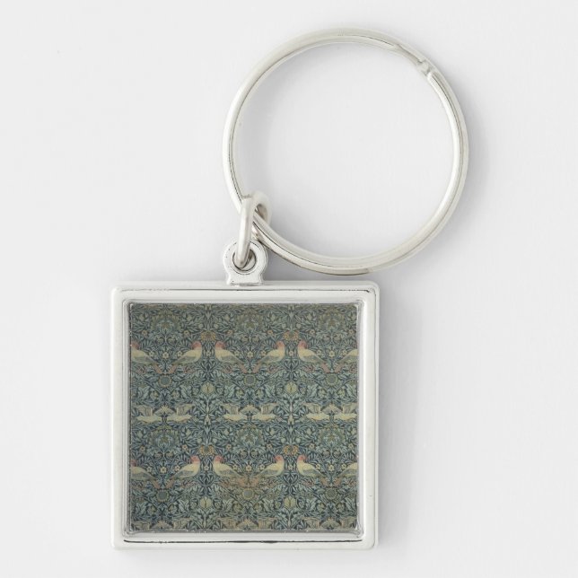 Duva- och Rose tygdesign, c.1879 Fyrkantig Silverfärgad Nyckelring (Framsidan)