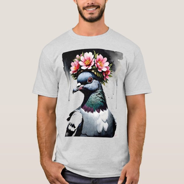 Duva som bär en rosa blomsterkrona t shirt (Framsida)
