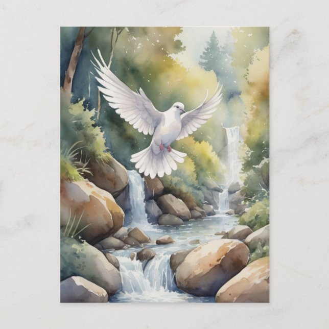 duva som flyger ovanför vattenfärgen vykort (Framsida)