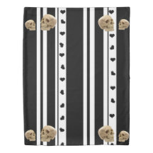 Duvet Cover Döskallars Black Hearts White Rand
