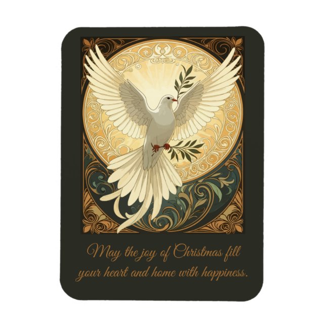 Duvfågel som bär en olivkvist juldesign magnet (Vertikal)