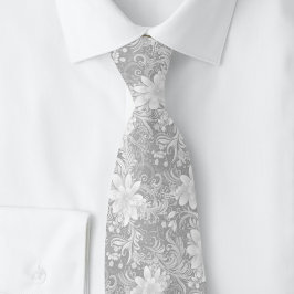 Duvgrå blommig batik slips