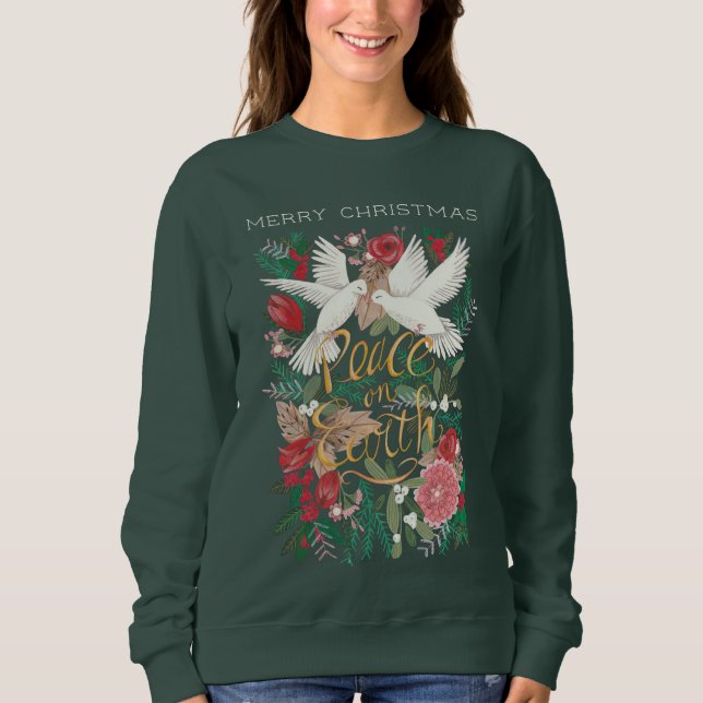 Duvor fred på jorden blommande grönt t shirt (Framsida)
