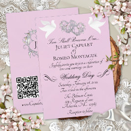 Duvor, Hjärtan, QR-kod - Rosa Pärl/Silver Inbjudningar