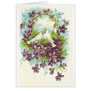 Duvor och blommor hälsningskort