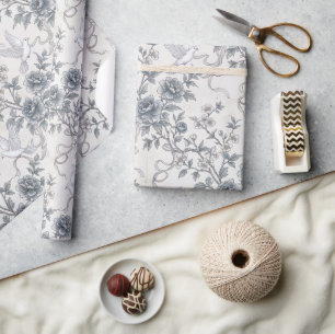 Duvor och pionblommor med band presentpapper
