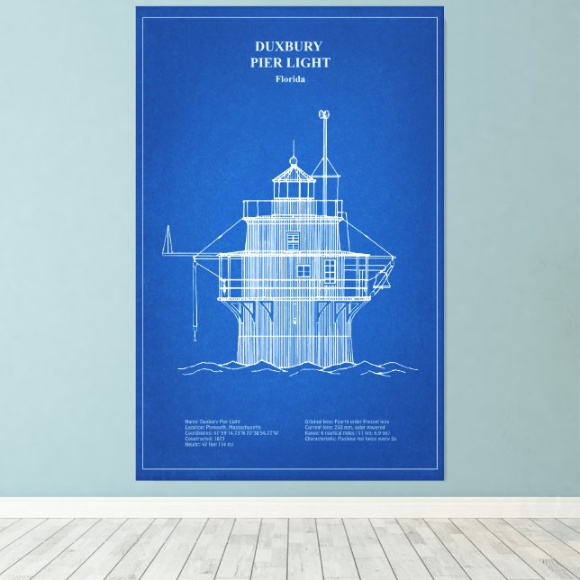 Duxbury Pier Light Lighthouse - Massachusetts - AD Canvastryck (Insitu (trägolv))